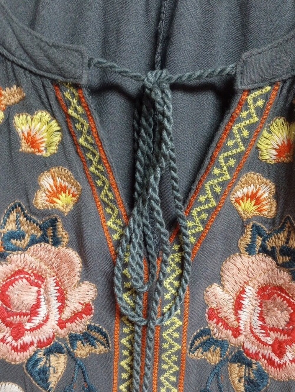 Embroidered Rose Halter Cami in Slate Blue - Picture 2 of 9